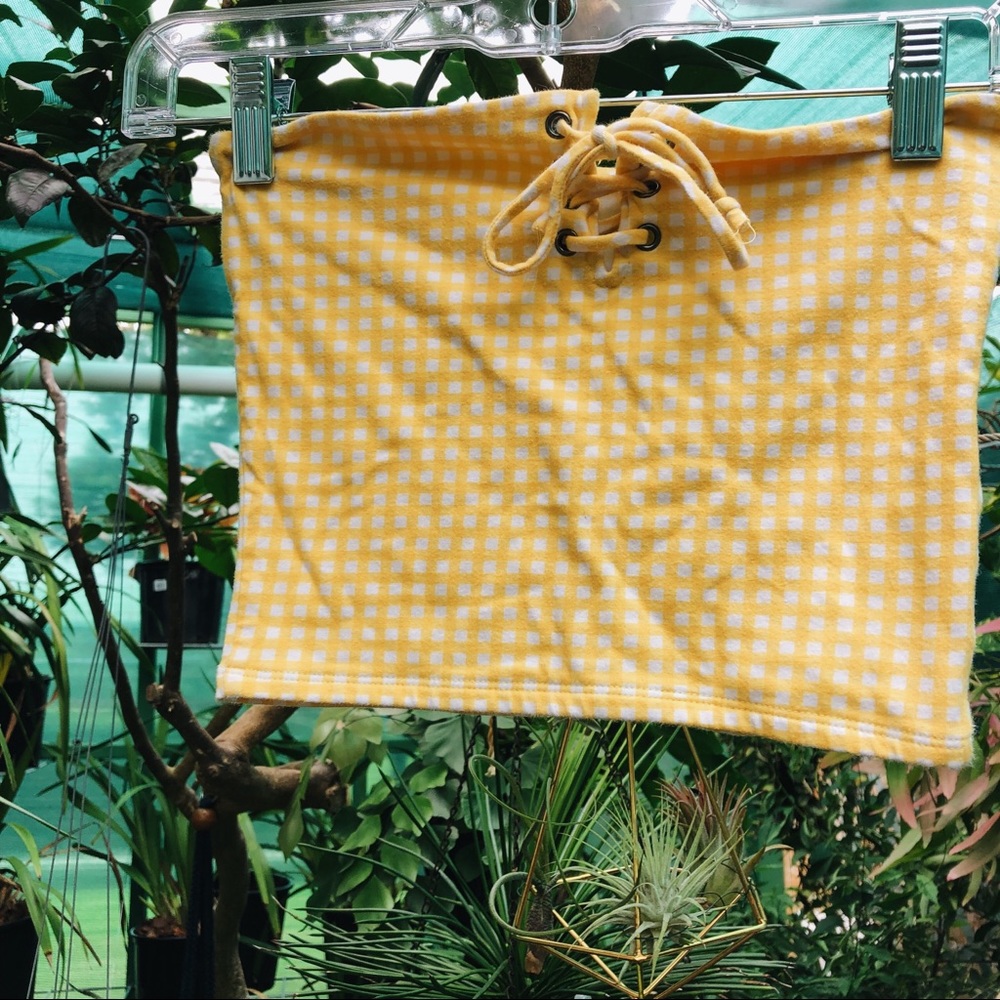 Yellow Gingham Tie Tube Top